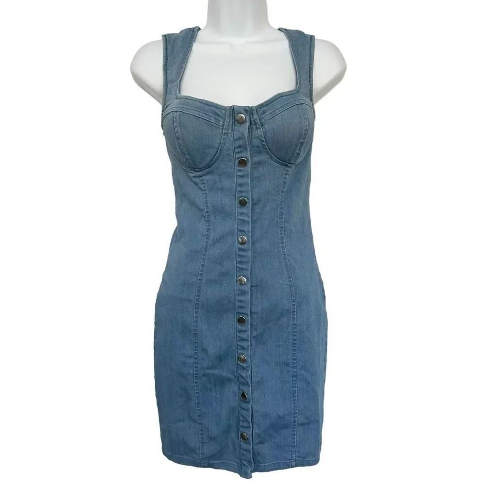 Iris Denim Button Down Bodycon Mini Dress Size Small